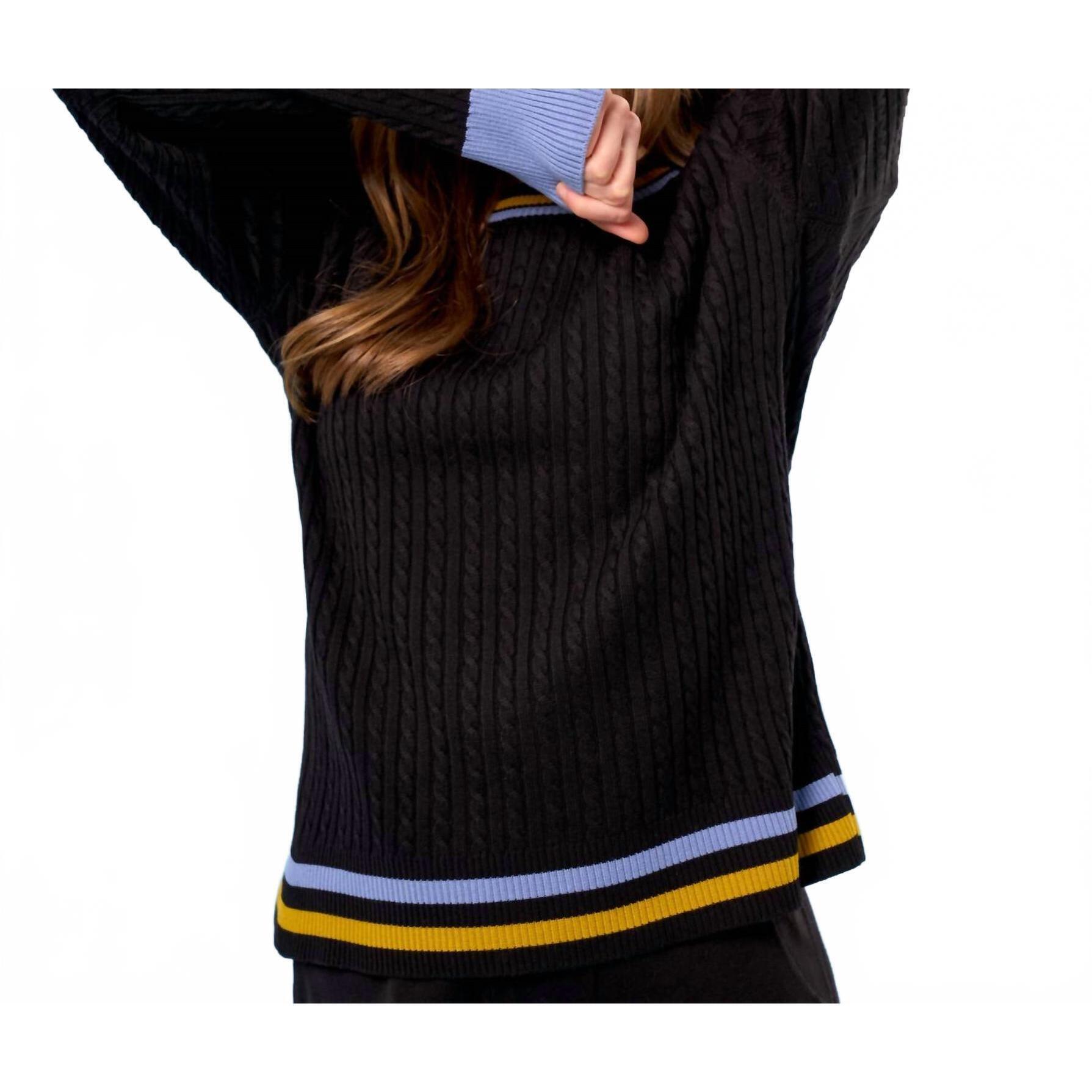 New French Kyss Braided Scoop Neck Sweater In Black/Multi